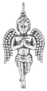 925 Sterling Silver Mens Cubic Zirconia Religious Praying Angel Charm Pendant