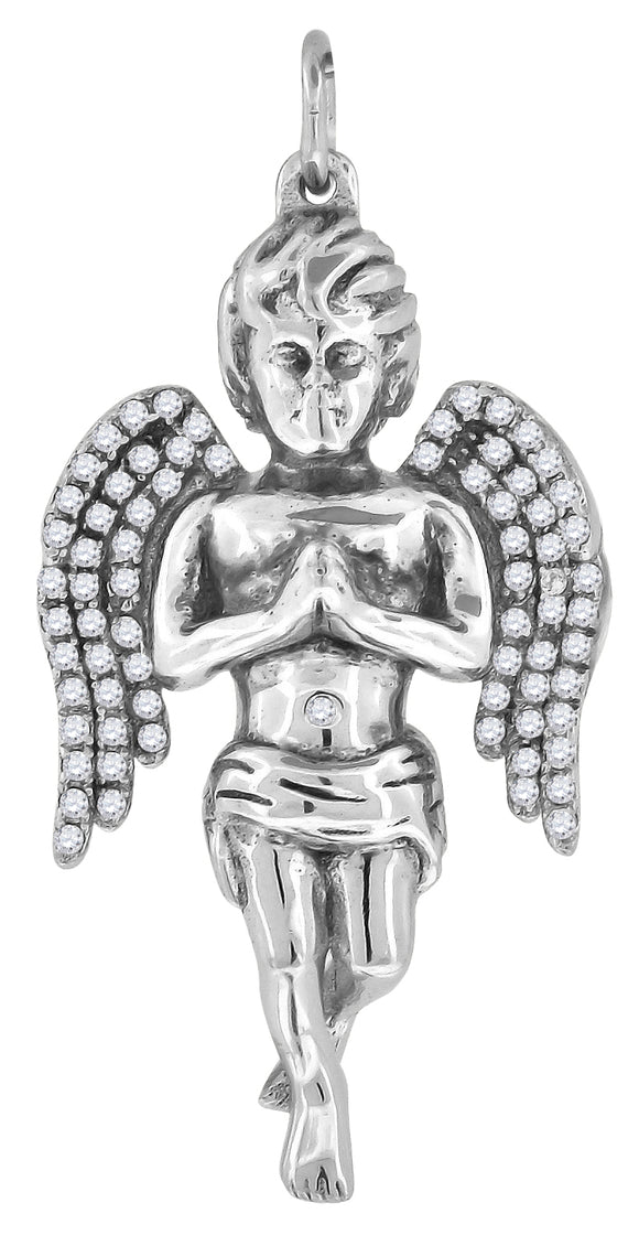 925 Sterling Silver Mens Cubic Zirconia Religious Praying Angel Charm Pendant