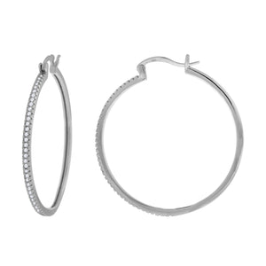 925 Sterling Silver Womens Cubic Zirconia Single Row Huggie Hoop Earrings