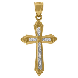 10kt Gold Two-tone Diamond-cut Mens Cross Ht:37.8mm x W:19.3mm Religious Charm Pendant
