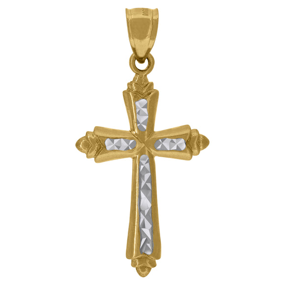 10kt Gold Two-tone Diamond-cut Mens Cross Ht:37.8mm x W:19.3mm Religious Charm Pendant