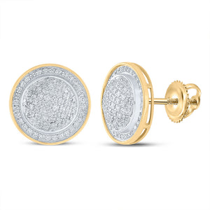 Yellow-tone Sterling Silver Mens Round Diamond Circle Earrings 1/2 Cttw
