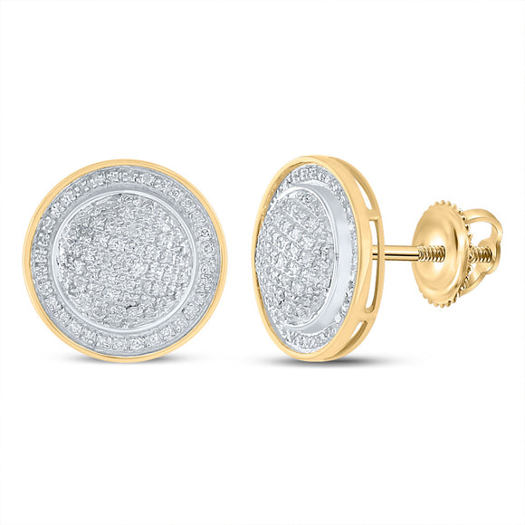 Yellow-tone Sterling Silver Mens Round Diamond Circle Earrings 1/2 Cttw