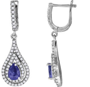925 Sterling Silver Womens Blue Cubic Zirconia Tear Drop Dangle Earrings