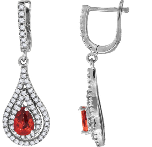 925 Sterling Silver Womens Red Cubic Zirconia Tear Drop Dangle Earrings