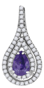 925 Sterling Silver Womens Purple & White Cubic-Zirconia Tear Drop Charm Pendant