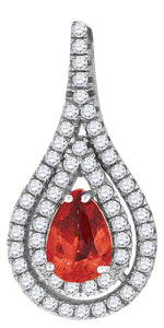 925 Sterling Silver Womens Red & White Cubic-Zirconia Tear Drop Charm Pendant