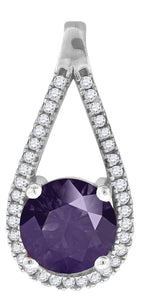 925 Sterling Silver Womens Purple & White Cubic-Zirconia Tear Drop Charm Pendant