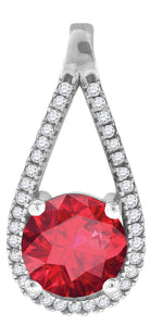 925 Sterling Silver Womens Red & White Cubic-Zirconia Tear Drop Charm Pendant