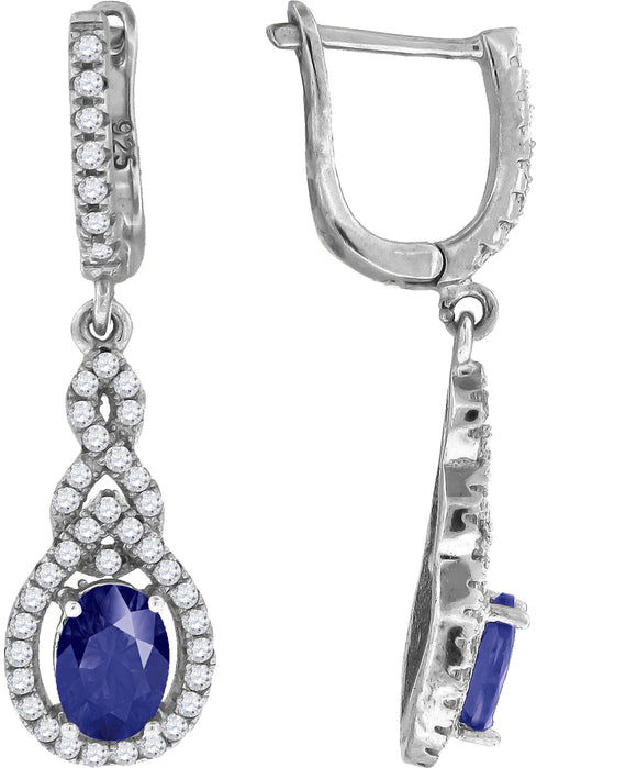 925 Sterling Silver Womens Royal Blue Cubic Zirconia Tear Drop Dangle Earrings