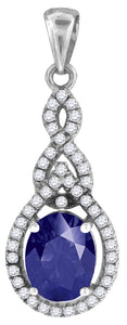 925 Sterling Silver Womens Blue White Cubic-Zirconia Tear Drop Charm Pendant