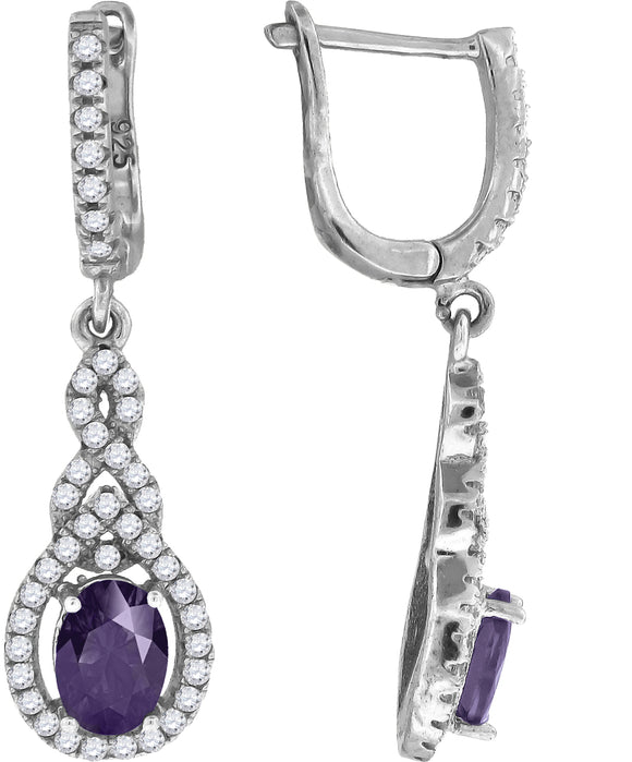 925 Sterling Silver Womens Purple Cubic Zirconia Tear Drop Dangle Earrings