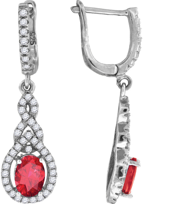 925 Sterling Silver Womens Red Cubic Zirconia Tear Drop Dangle Earrings