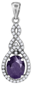 925 Sterling Silver Womens Purple & White Cubic-Zirconia Tear Drop Charm Pendant