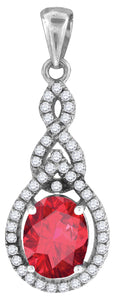 925 Sterling Silver Womens Red & White Cubic-Zirconia Tear Drop Charm Pendant