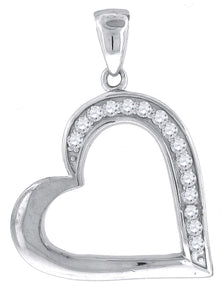 925 Sterling Silver Womens Cubic-Zirconia Heart Charm Pendant