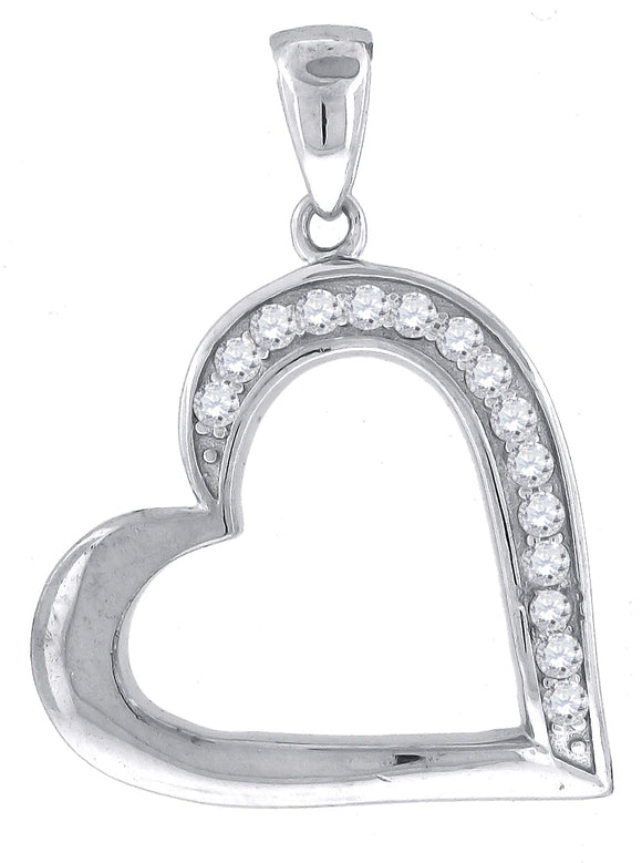 925 Sterling Silver Womens Cubic-Zirconia Heart Charm Pendant