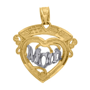 10kt Gold Two-tone Diamond-cut Womens Heart Ht:22.8mm x W:18.2mm Mom Charm Pendant