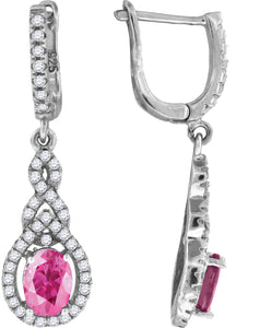 925 Sterling Silver Womens Pink Cubic Zirconia Tear Drop Dangle Earrings