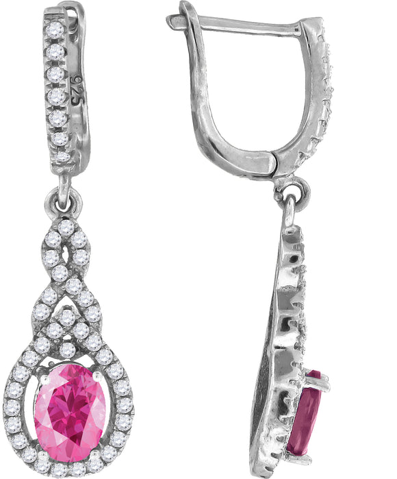 925 Sterling Silver Womens Pink Cubic Zirconia Tear Drop Dangle Earrings