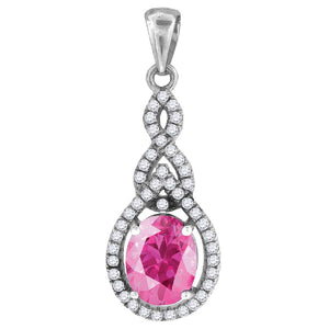 925 Sterling Silver Womens Pink & White Cubic-Zirconia Tear Drop Charm Pendant
