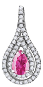 925 Sterling Silver Womens Pink & White Cubic-Zirconia Tear Drop Charm Pendant