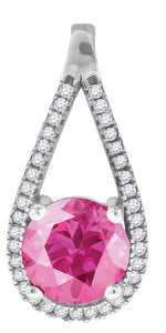925 Sterling Silver Womens Pink & White Cubic-Zirconia Tear Drop Charm Pendant