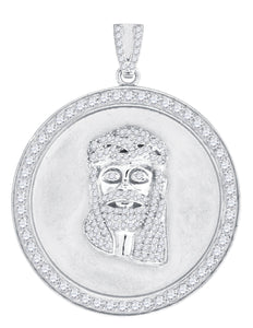 925 Sterling Silver Mens Cubic-Zirconia Jesus Religious Charm Pendant