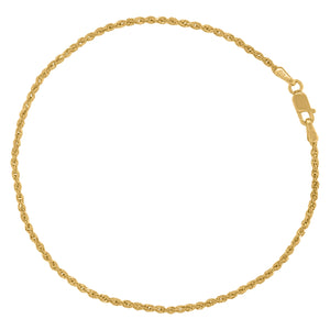 10kt Yellow Gold Mens Solid Rope Anklet 1.5mm 10"