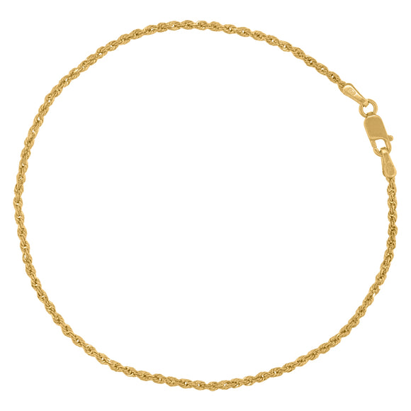 10kt Yellow Gold Mens Solid Rope Anklet 1.5mm 10