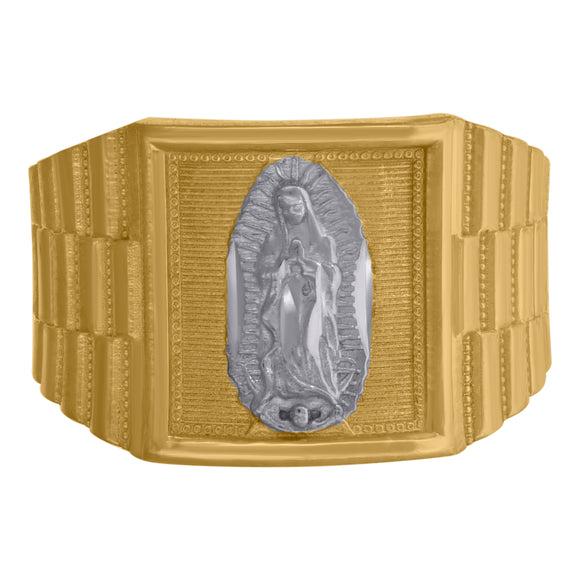 10kt Two-tone Gold Mens Textured Lady Of Guadalupe Religious Ring