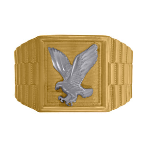 10kt Two-tone Gold Mens Textured Landing Eagle Square Head Ring 