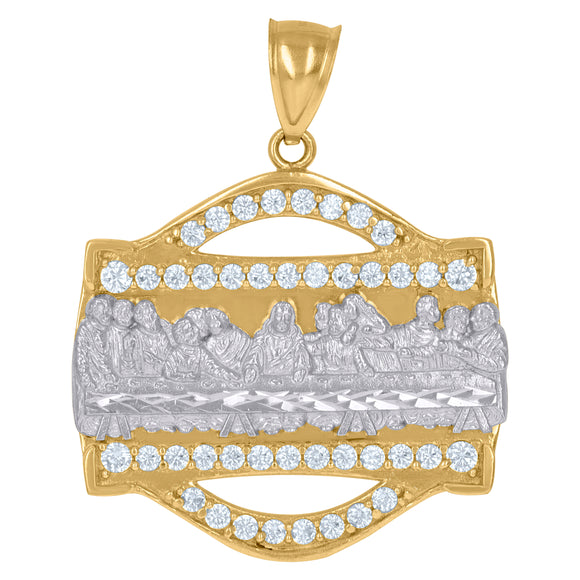 10kt Two-Tone Gold Mens Cubic-Zirconia Religious Last Supper Charm Pendant
