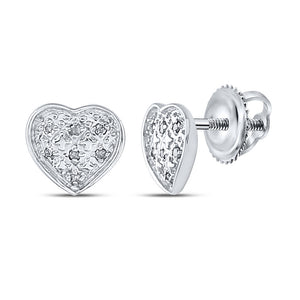 Sterling Silver Womens Round Diamond Heart Earrings 1/20 Cttw