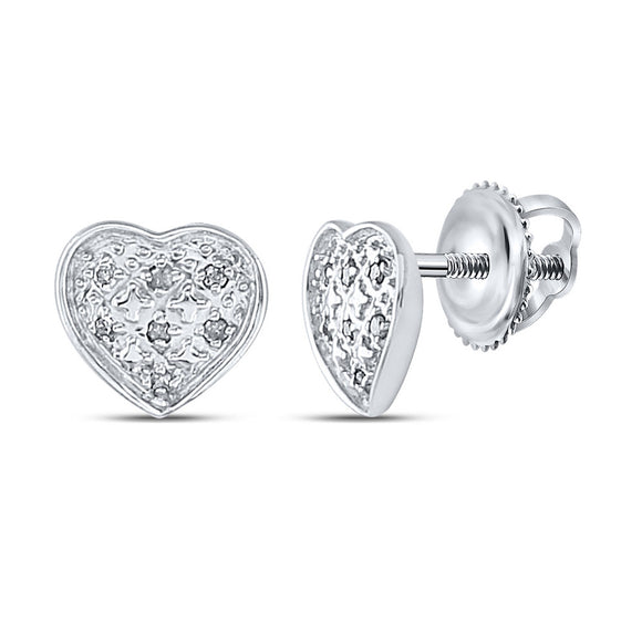 Sterling Silver Womens Round Diamond Heart Earrings 1/20 Cttw