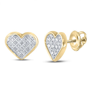 Yellow-tone Sterling Silver Womens Round Diamond Heart Earrings 1/20 Cttw