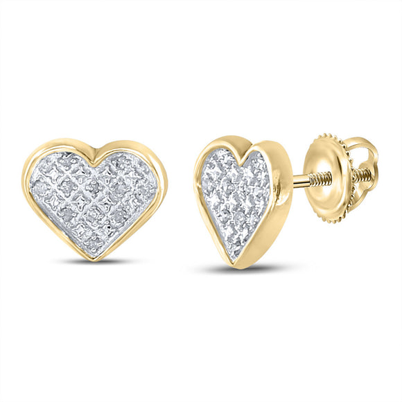 Yellow-tone Sterling Silver Womens Round Diamond Heart Earrings 1/20 Cttw