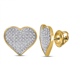 Yellow-tone Sterling Silver Womens Round Diamond Heart Earrings 1/4 Cttw