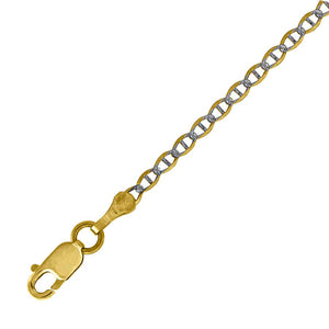 10kt Two-tone Gold Mens Solid Mariner Pave Bracelet 1.9mm 9 inches