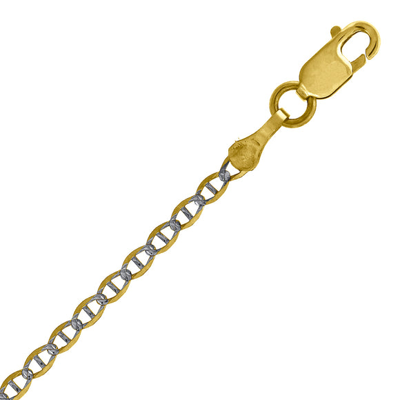 10kt Two-tone Gold Mens Solid Mariner Pave Anklet 1.9mm 10 inches