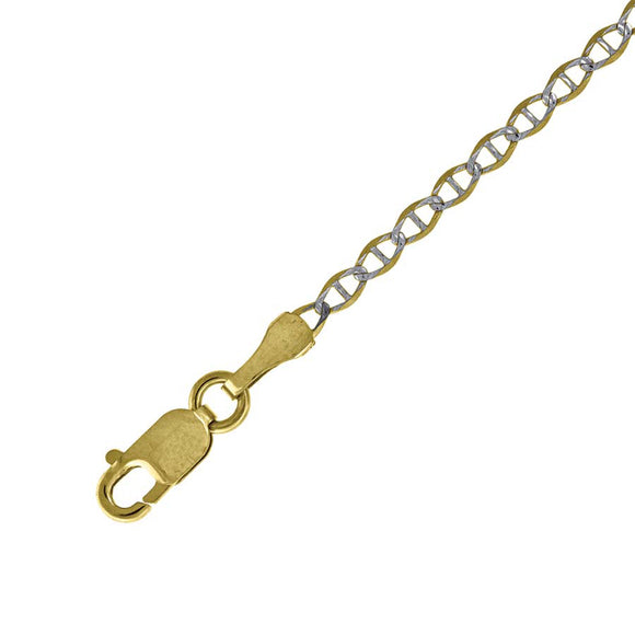 10kt Two-tone Gold Mens Solid Mariner Pave Anklet 2.5mm 10 inches