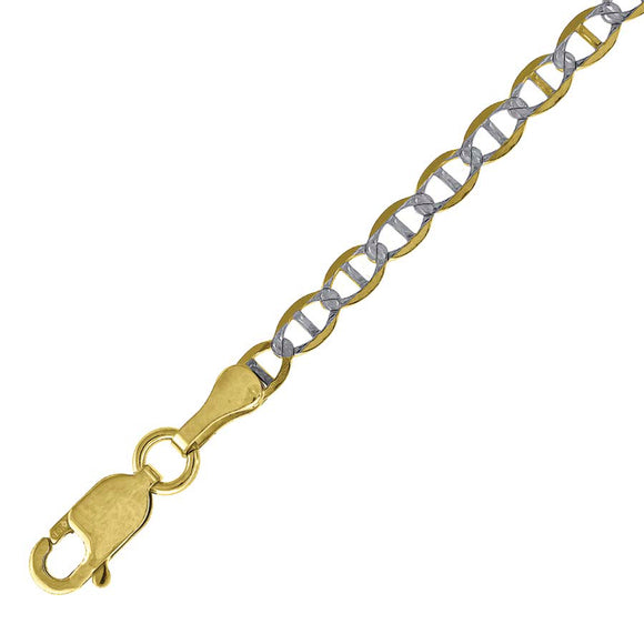 10kt Two-tone Gold Mens Solid Mariner Pave Anklet 3.0mm 10 inches