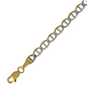 10kt Two-tone Gold Mens Solid Mariner Pave Anklet 4.0mm 10 inches