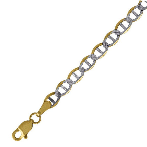 10kt Two-tone Gold Mens Solid Mariner Pave Anklet 4.0mm 10 inches