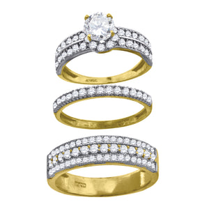 10kt Two-tone Gold Womens Round Cubic Zirconia Halo Trio Ring Set