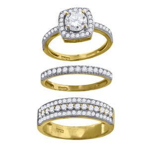 10kt Two-tone Gold Womens Round Cubic Zirconia Halo Trio Ring Set