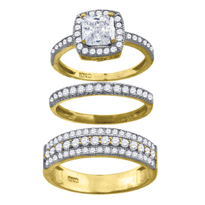 10kt Two-tone Gold Womens Princess-cut Cubic Zirconia Halo Trio Ring Set