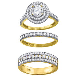 10kt Two-tone Gold Womens Round Cubic Zirconia Halo Trio Ring Set