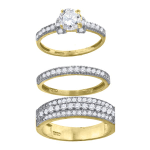 10kt Two-tone Gold Womens Round Cubic Zirconia Halo Trio Ring Set