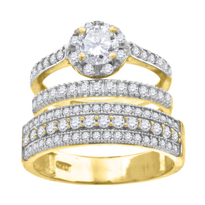 10kt Two-tone Gold Womens Round Cubic Zirconia Halo Trio Ring Set